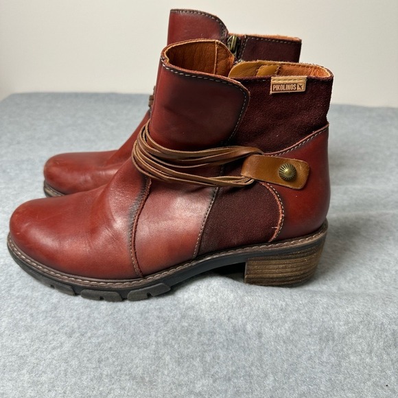 PIKOLINOS Shoes - Pikolinos Burgundy Leather Suede Fringe Ankle Boots Women Size 39